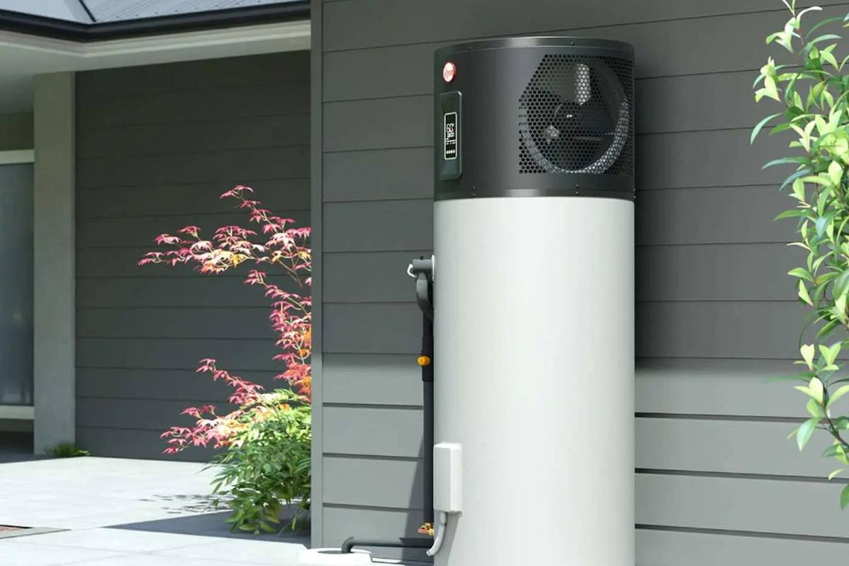 Heat pump water heater installed in a basement utility space